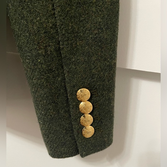 J. Crew Army Green Gold Buttons Wool Blend Career Style Blazer Size 0-Petite - Picture 7 of 10
